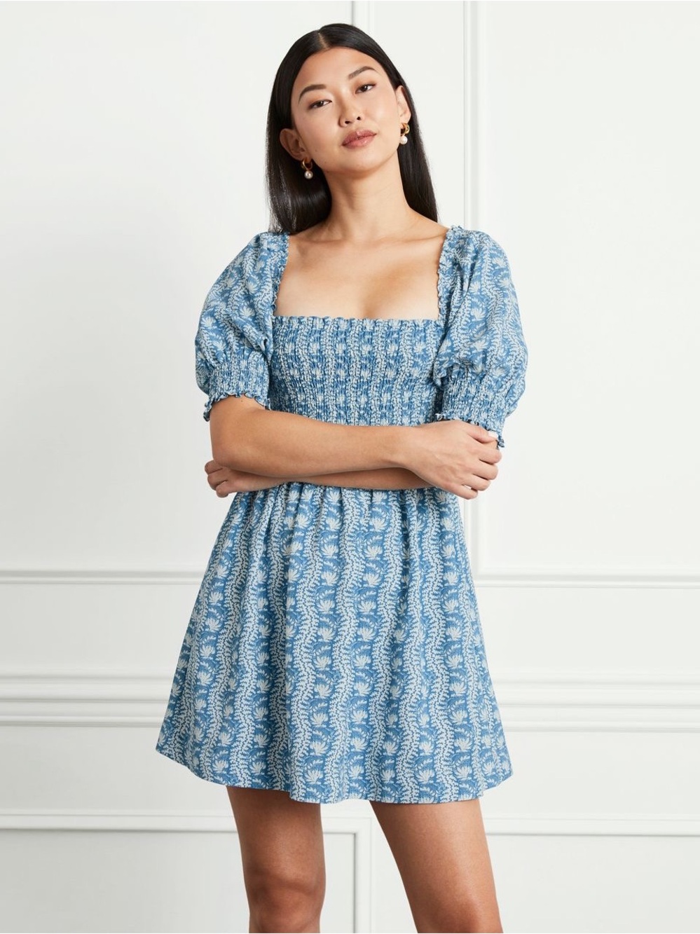 Hill House Home - The Athena Nap Dress - Trailing Vine - Blue Crepe